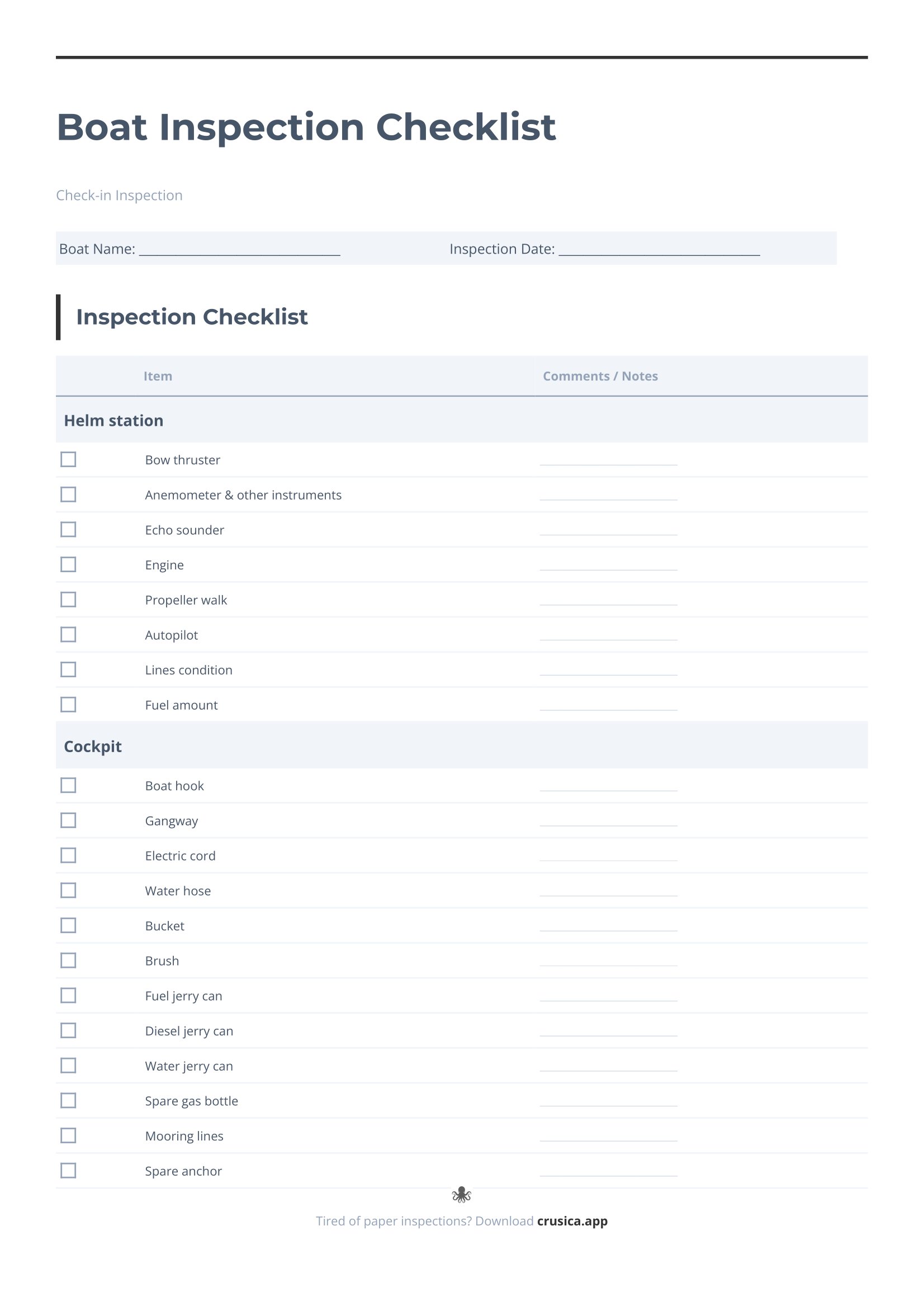 Boat inspection checklist first page preview